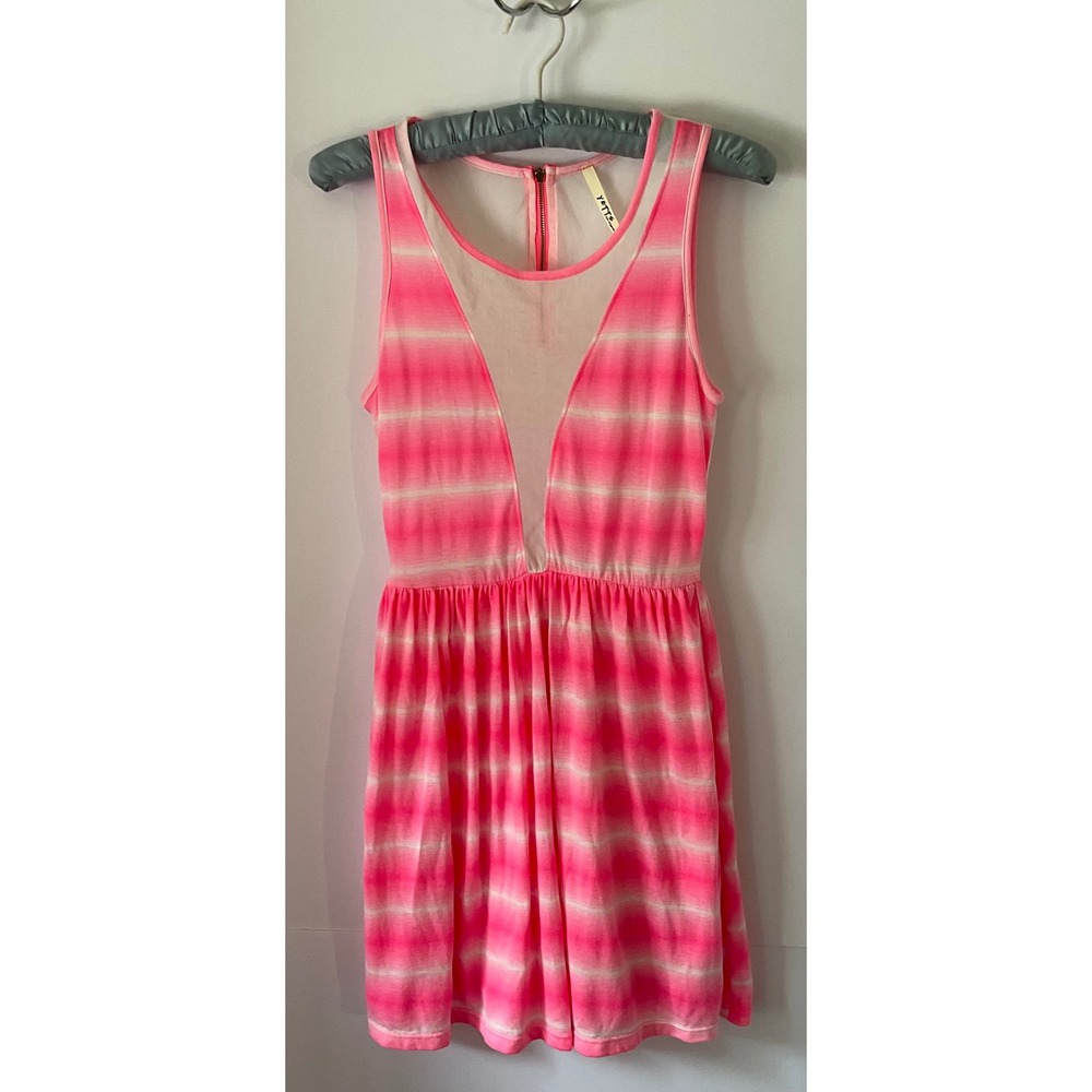 Yetts Los Angeles Womens Neon Pink Ombre Stripe Mesh Fit & Flare Dress Medium